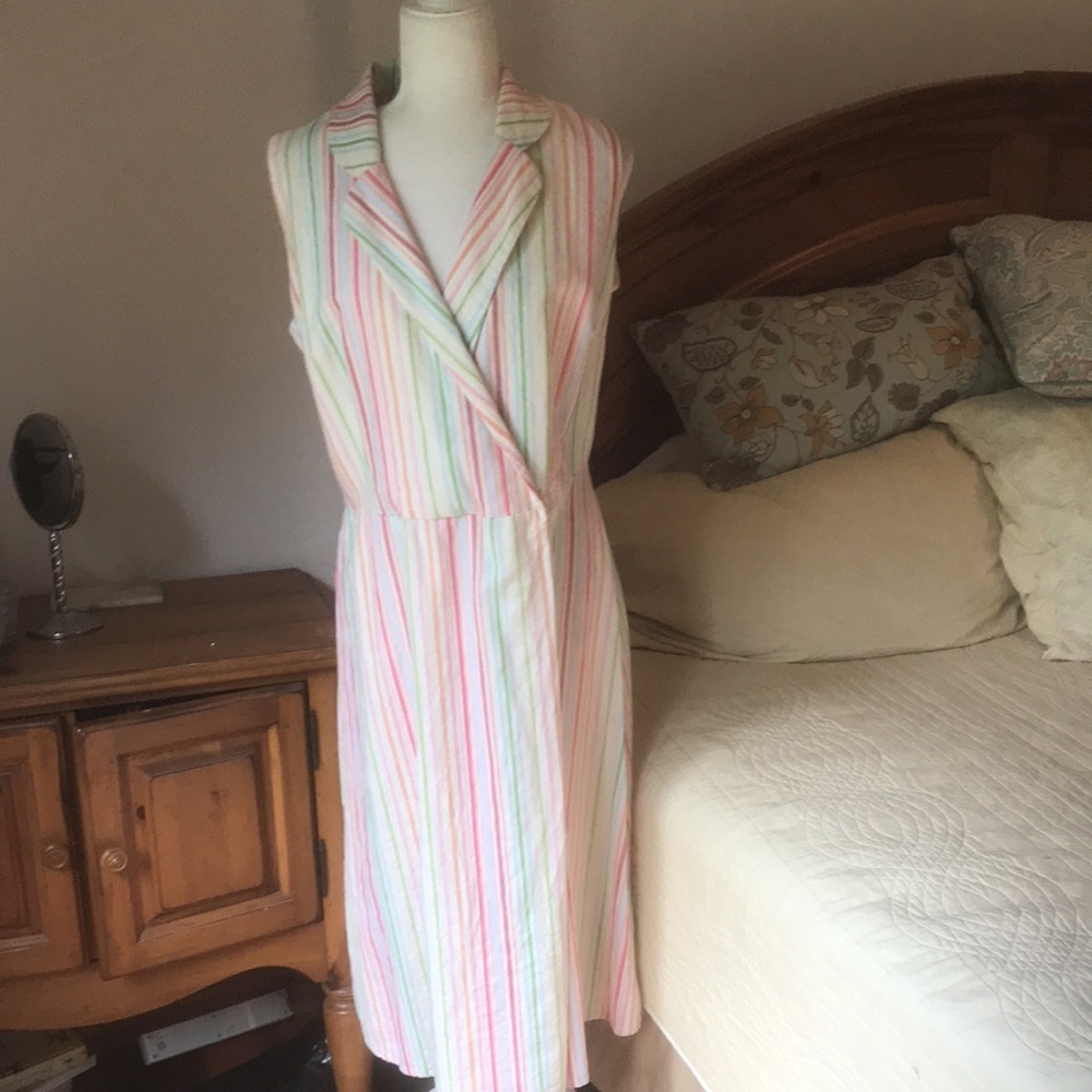 Danny Nicole Sleeveless  Pastel Stripe Linen Blend Dress 14